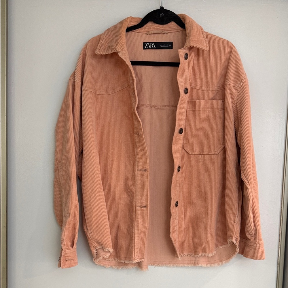 Zara Peachy Coral Corduroy Shirt Jacket